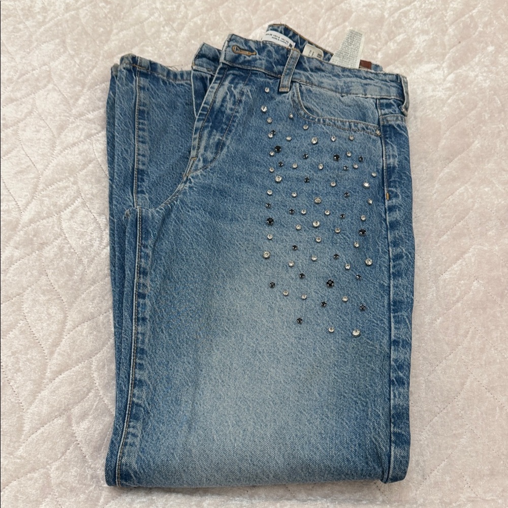Zara Blue Wide Leg Jeans with Stud Detailing - Picture 3 of 5